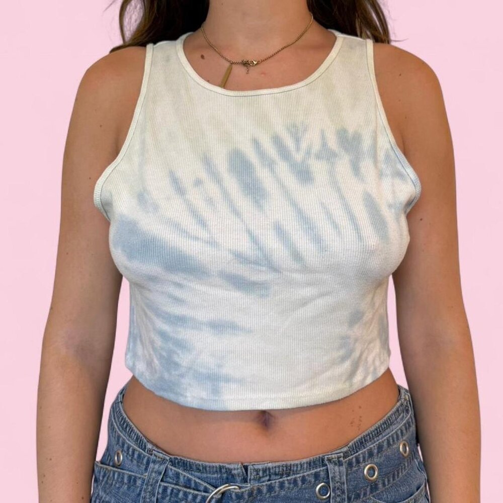 american eagle blue and white tie-dye crop tank top